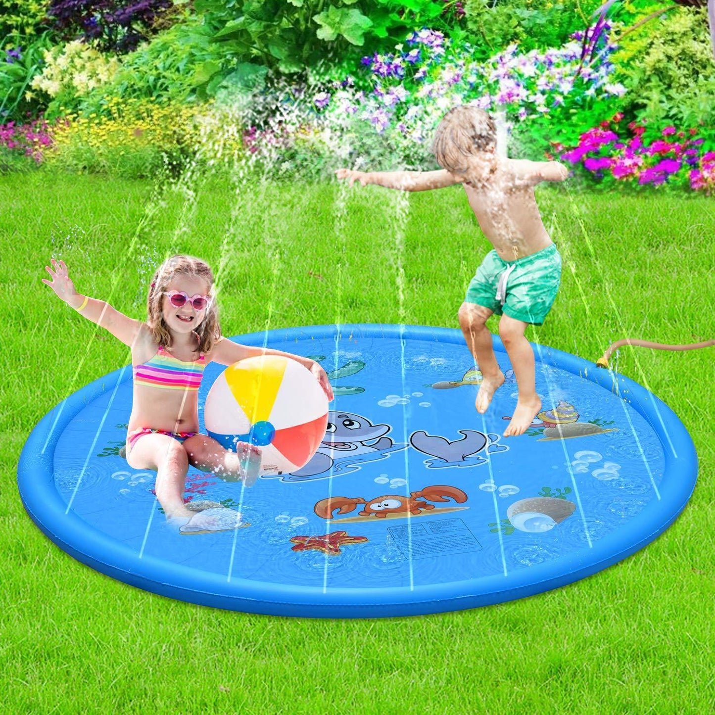 Alfombrilla de piscina con rociador de agua para niños, duradera y resistente, para jugar con salpicaduras y rociadores.
