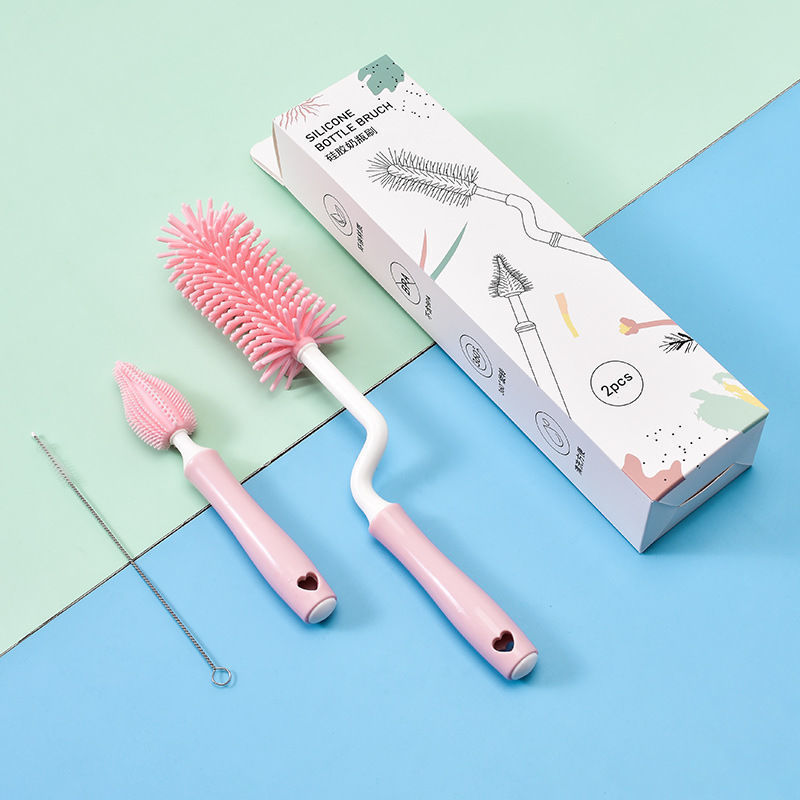 Cepillo de silicona para biberones de bebé, cepillo de paja para fregar, cepillo de limpieza para biberones de bebé