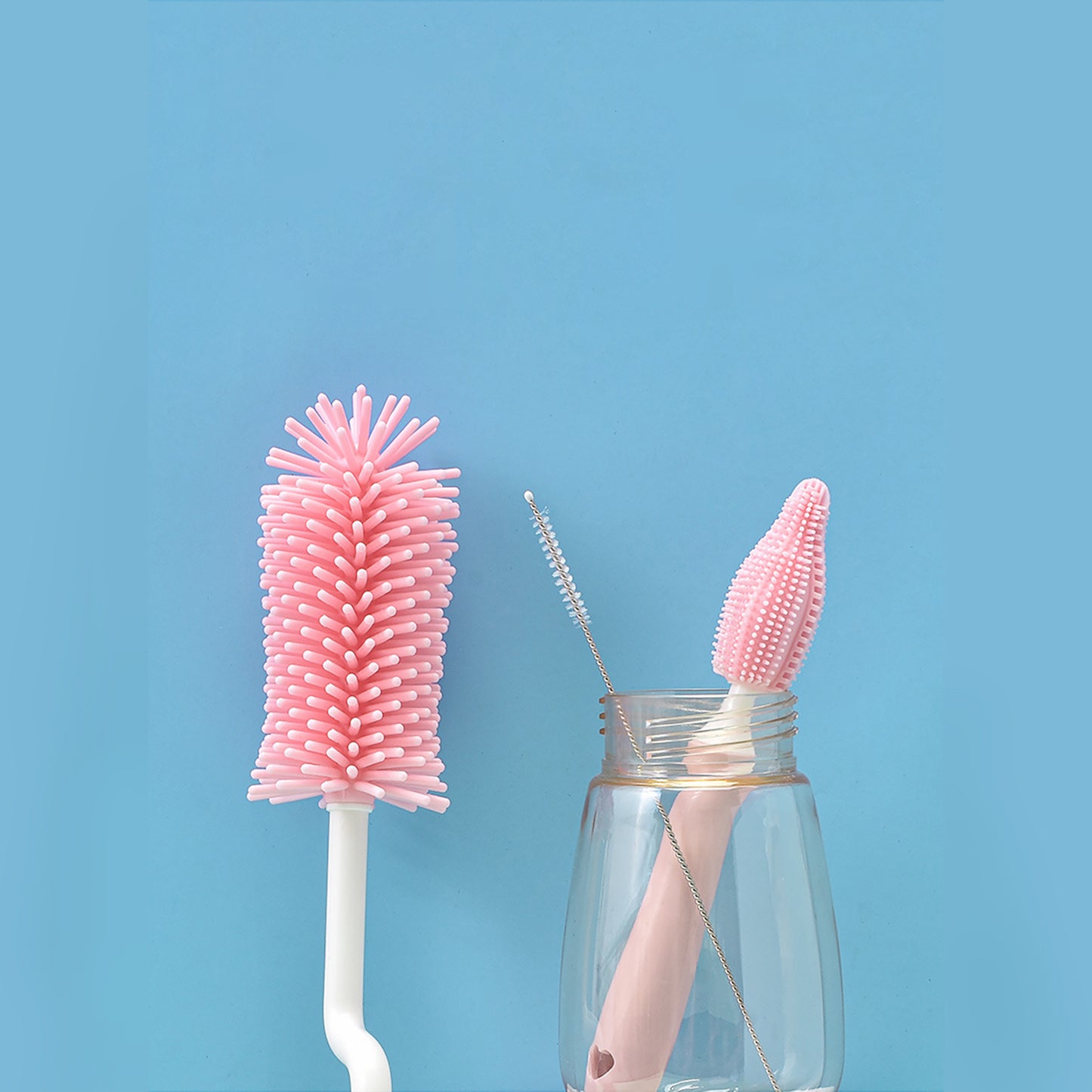 Cepillo de silicona para biberones de bebé, cepillo de paja para fregar, cepillo de limpieza para biberones de bebé