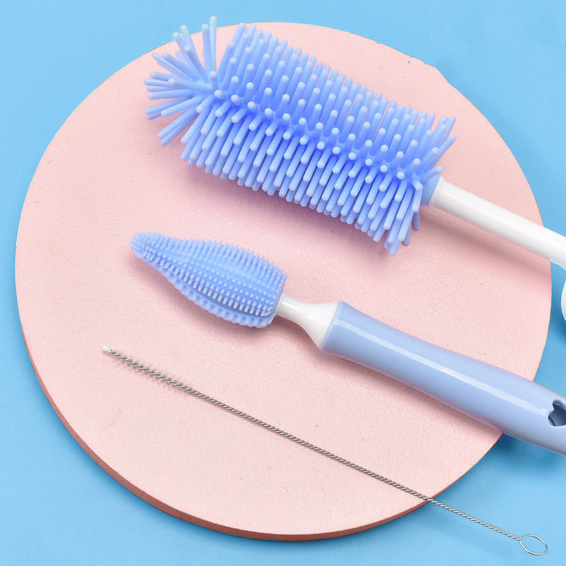 Cepillo de silicona para biberones de bebé, cepillo de paja para fregar, cepillo de limpieza para biberones de bebé