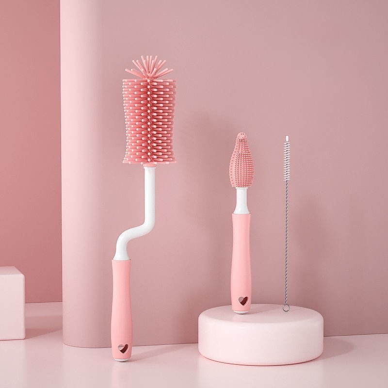 Cepillo de silicona para biberones de bebé, cepillo de paja para fregar, cepillo de limpieza para biberones de bebé