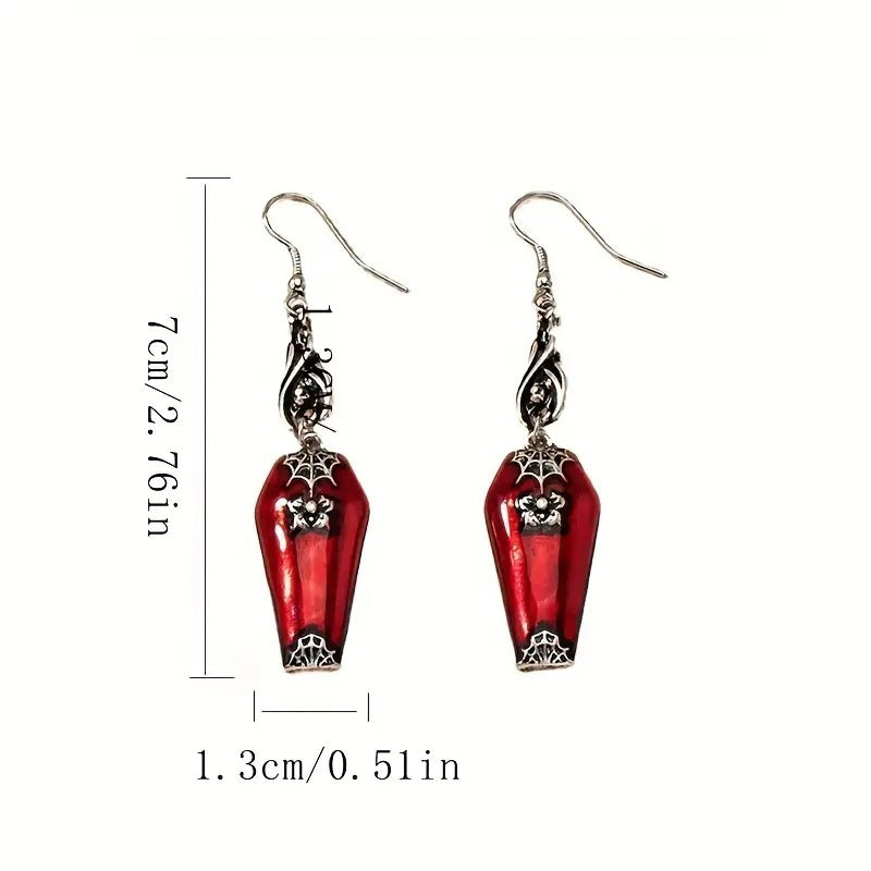 Pendientes de Halloween estilo Ins, pendientes retro de araña y murciélago rojo.
