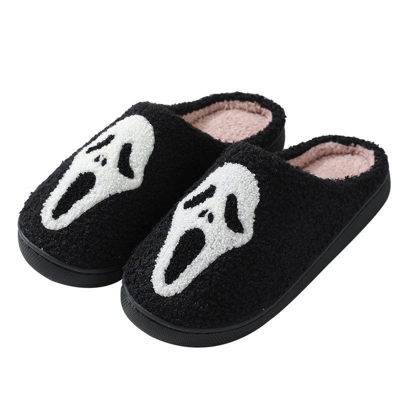 Pantuflas con estampado de calavera de Halloween para hombre y mujer, cálidas, de invierno, de algodón, para el hogar