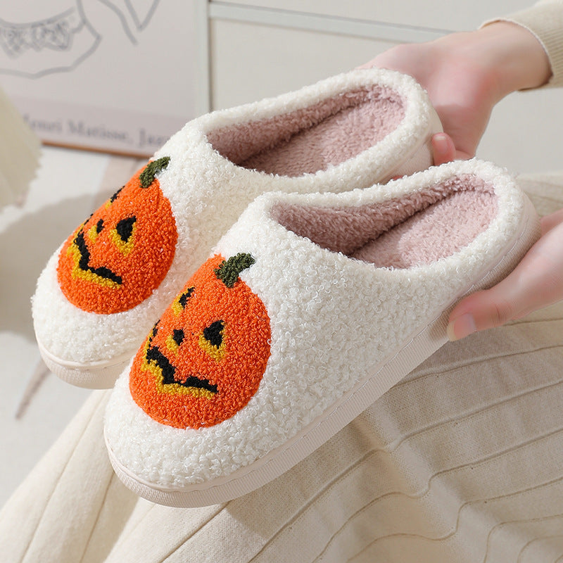 Pantuflas de calabaza de Halloween con dibujos animados, cálidas, de invierno, para hombre y mujer, para casa o pareja.