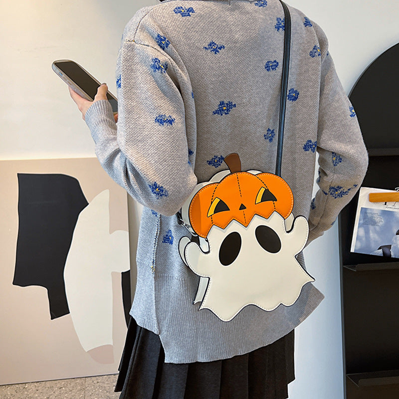 Bolsos de hombro de Halloween con diseño creativo de calabaza fantasma en 3D, bonitos bolsos para teléfono móvil para mujer, bolsos cruzados de dulces personalizados novedosos.