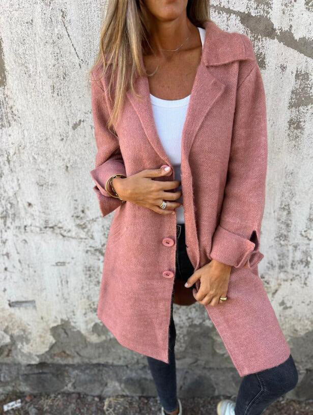 Lapel Single Breasted Cardigan With Pockets Fashion Color Solid Mid-Length Outwear Coat Womens Clothing winter wear warm cozy comfortable perfect for cold weather