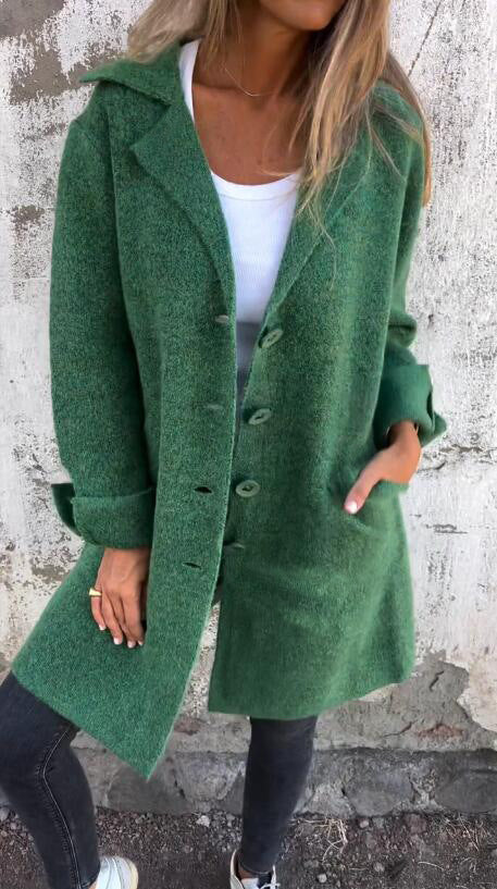 Lapel Single Breasted Cardigan With Pockets Fashion Color Solid Mid-Length Outwear Coat Womens Clothing winter wear warm cozy comfortable perfect for cold weather