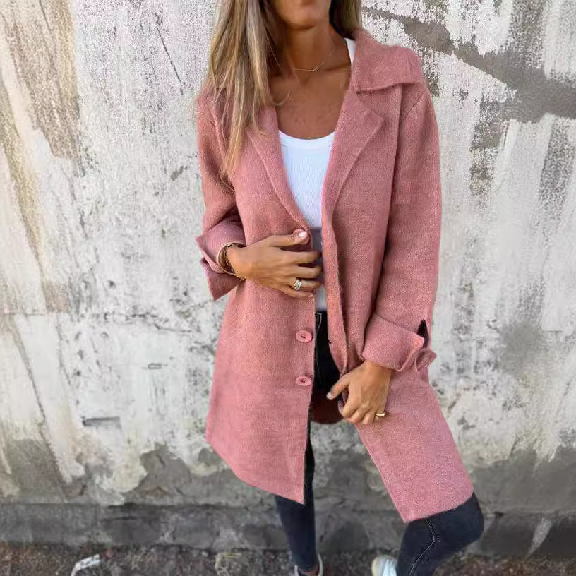 Lapel Single Breasted Cardigan With Pockets Fashion Color Solid Mid-Length Outwear Coat Womens Clothing winter wear warm cozy comfortable perfect for cold weather