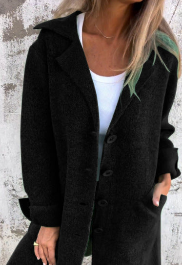 Lapel Single Breasted Cardigan With Pockets Fashion Color Solid Mid-Length Outwear Coat Womens Clothing winter wear warm cozy comfortable perfect for cold weather