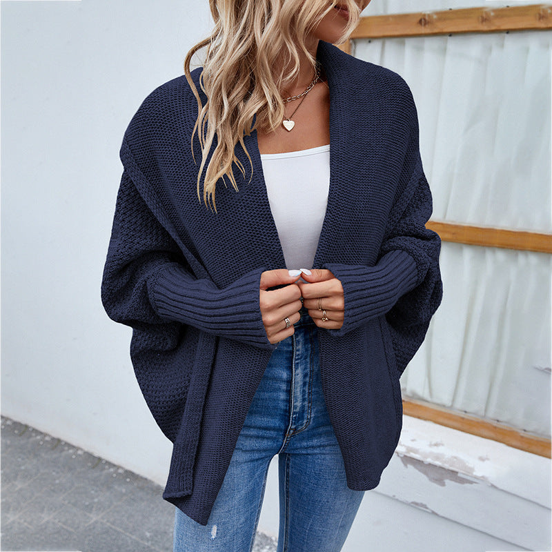 New Loose Knitted Sweater Solid Color Bat Sleeve Large Lapel Cardigan Autumn And Winter Fashion Jacket For Women Clothing warm and comfortable