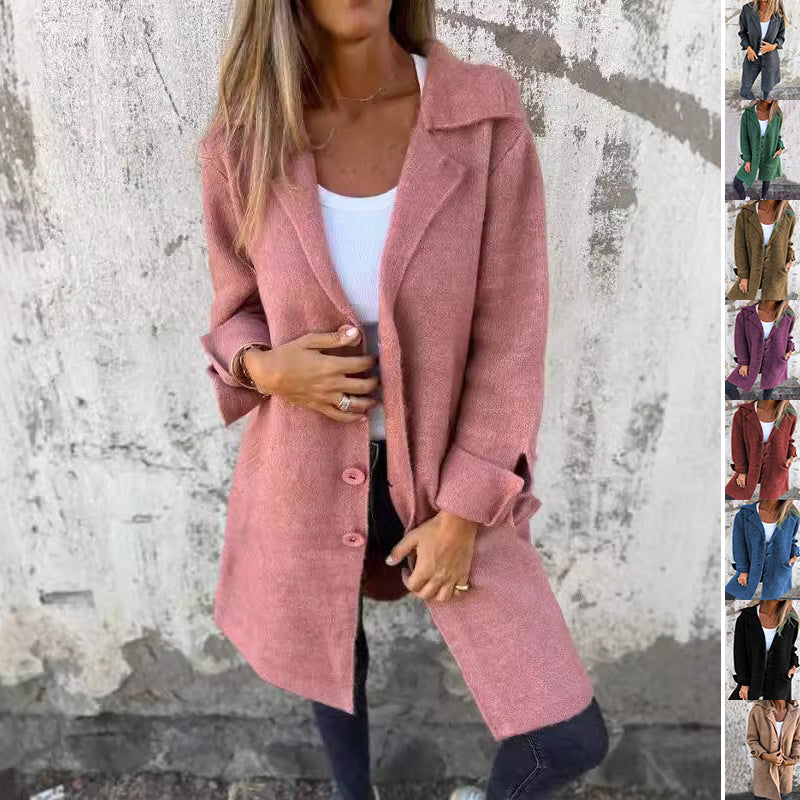 Lapel Single Breasted Cardigan With Pockets Fashion Color Solid Mid-Length Outwear Coat Womens Clothing winter wear warm cozy comfortable perfect for cold weather