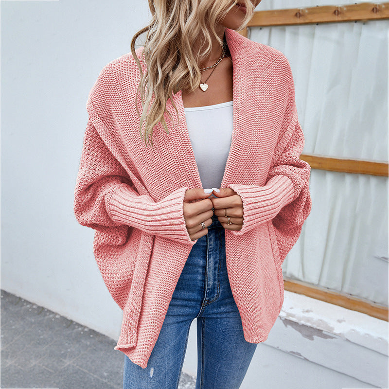 New Loose Knitted Sweater Solid Color Bat Sleeve Large Lapel Cardigan Autumn And Winter Fashion Jacket For Women Clothing warm and comfortable