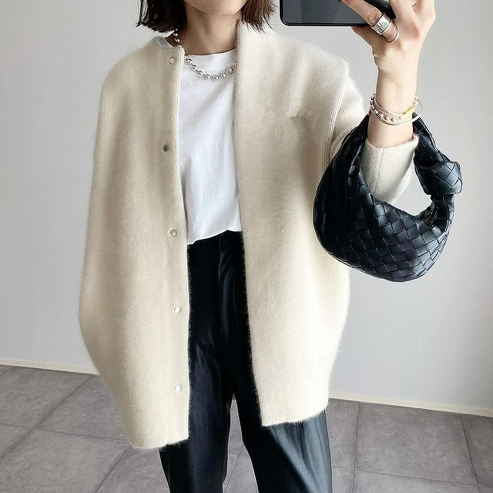 Loose Round Neck Single Breasted Cardigan Fashion Solid Color Coat Jacket Autumn And Winter Women's Clothing keeps you warm and comfortable