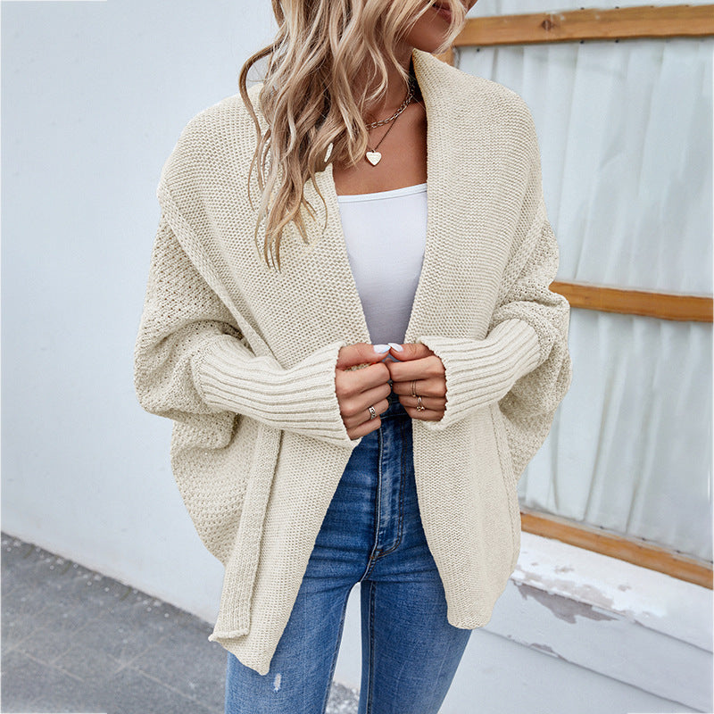 New Loose Knitted Sweater Solid Color Bat Sleeve Large Lapel Cardigan Autumn And Winter Fashion Jacket For Women Clothing warm and comfortable