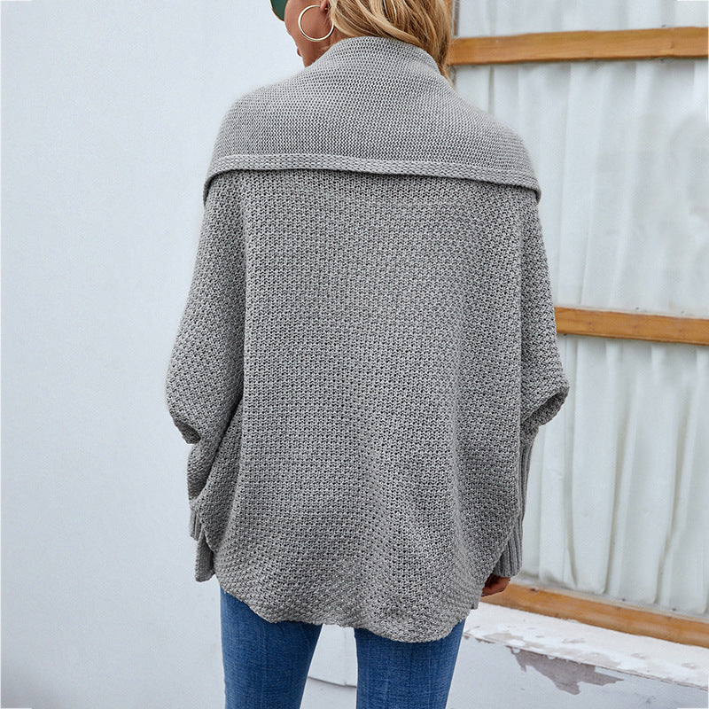 New Loose Knitted Sweater Solid Color Bat Sleeve Large Lapel Cardigan Autumn And Winter Fashion Jacket For Women Clothing warm and comfortable