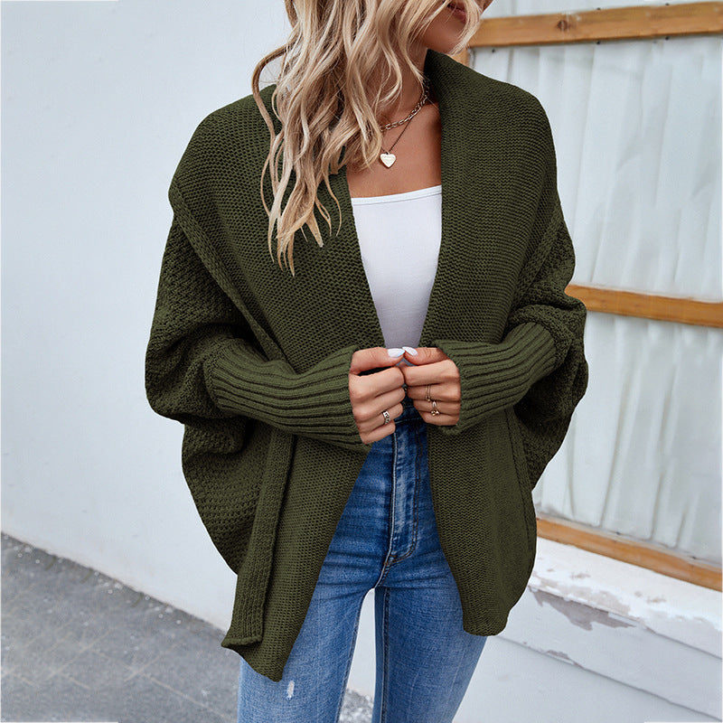 New Loose Knitted Sweater Solid Color Bat Sleeve Large Lapel Cardigan Autumn And Winter Fashion Jacket For Women Clothing warm and comfortable