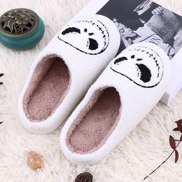 Halloween Skull-smirk Home Slippers Indoor Funny Non-slip House Shoes Winter Warm Bedroom Slippers For Women Men