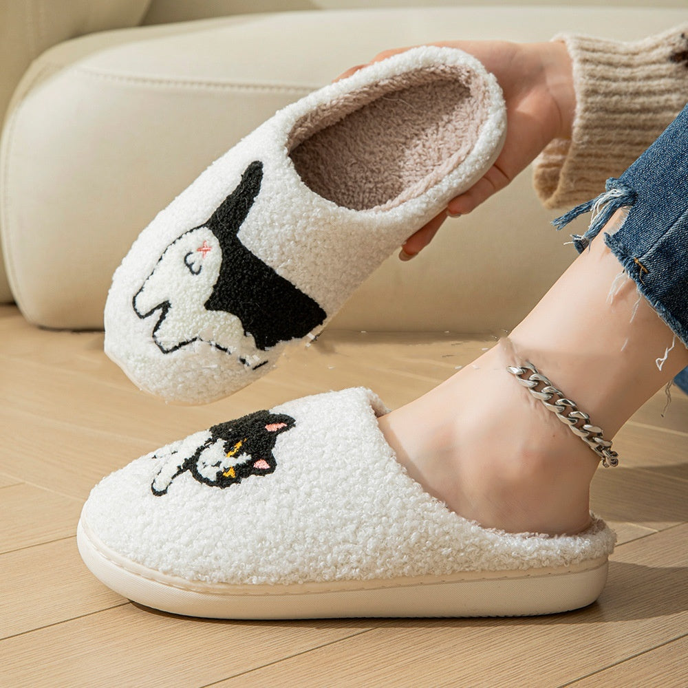 Cartoon Cotton Slippers For Women Men Indoor Outdoor Slippers For Household Autumn And Winter Couples Shoes Fuzzy Warm Soft Slippers