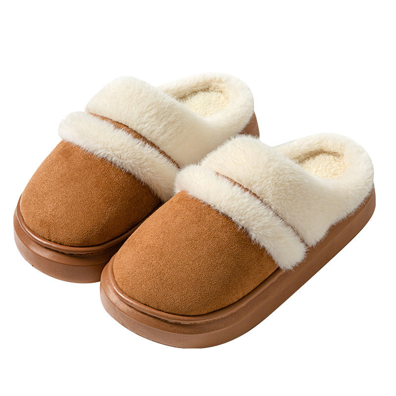 Fashion Warm Cotton Slippers For Women Leisure Thick Bottom Non-slip Plus-velvet House Shoes Winter Bedroom Floor Suede Slipper