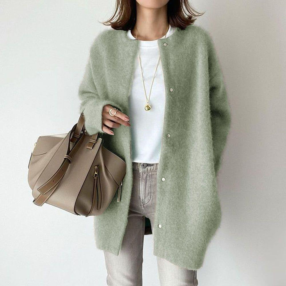 Loose Round Neck Single Breasted Cardigan Fashion Solid Color Coat Jacket Autumn And Winter Women's Clothing keeps you warm and comfortable