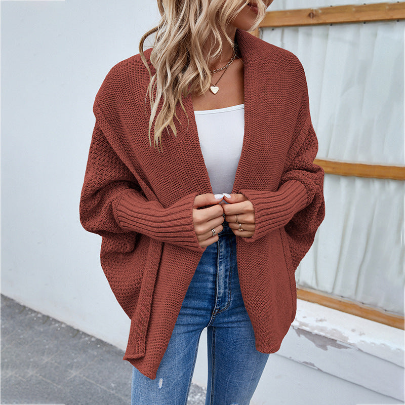 New Loose Knitted Sweater Solid Color Bat Sleeve Large Lapel Cardigan Autumn And Winter Fashion Jacket For Women Clothing warm and comfortable