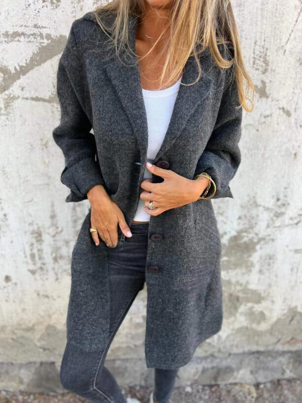 Lapel Single Breasted Cardigan With Pockets Fashion Color Solid Mid-Length Outwear Coat Womens Clothing winter wear warm cozy comfortable perfect for cold weather