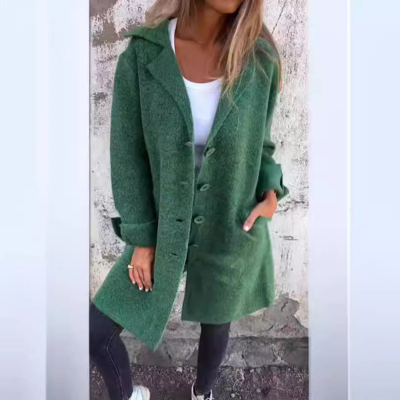 Lapel Single Breasted Cardigan With Pockets Fashion Color Solid Mid-Length Outwear Coat Womens Clothing winter wear warm cozy comfortable perfect for cold weather