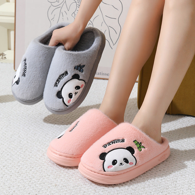 Cute Cartoon Panda Slippers Home Winter Warm Thick-soled Floor Bedroom Slipper Couples House Shoes