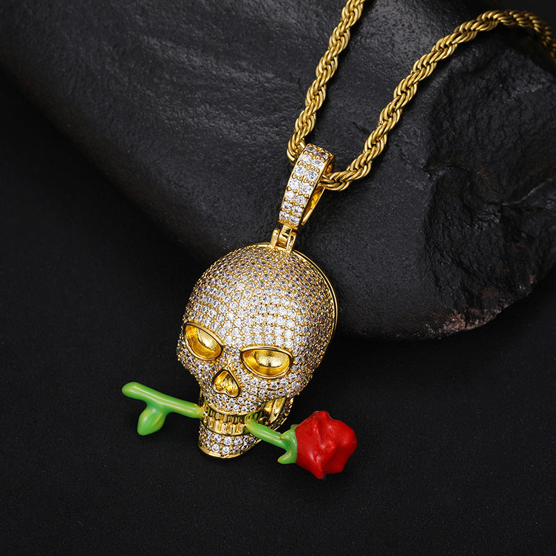 Luminous Epoxy Rose Skull Pendant