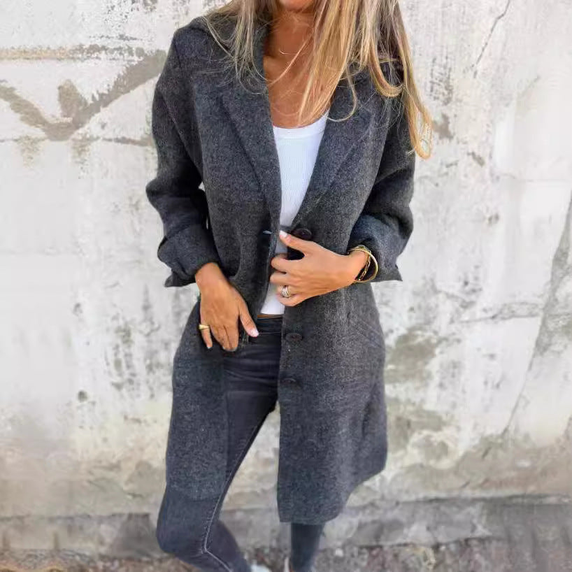 Lapel Single Breasted Cardigan With Pockets Fashion Color Solid Mid-Length Outwear Coat Womens Clothing winter wear warm cozy comfortable perfect for cold weather