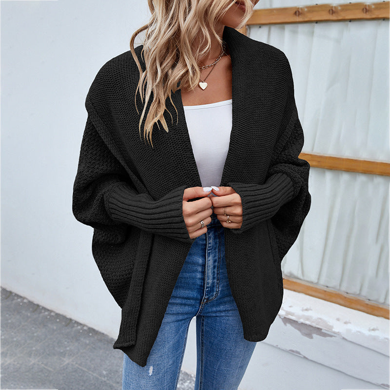 New Loose Knitted Sweater Solid Color Bat Sleeve Large Lapel Cardigan Autumn And Winter Fashion Jacket For Women Clothing warm and comfortable